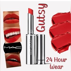 Mac 24 Hour Wear Locked Kiss Lipstick Gutsy Tomato Red Brand New in Box